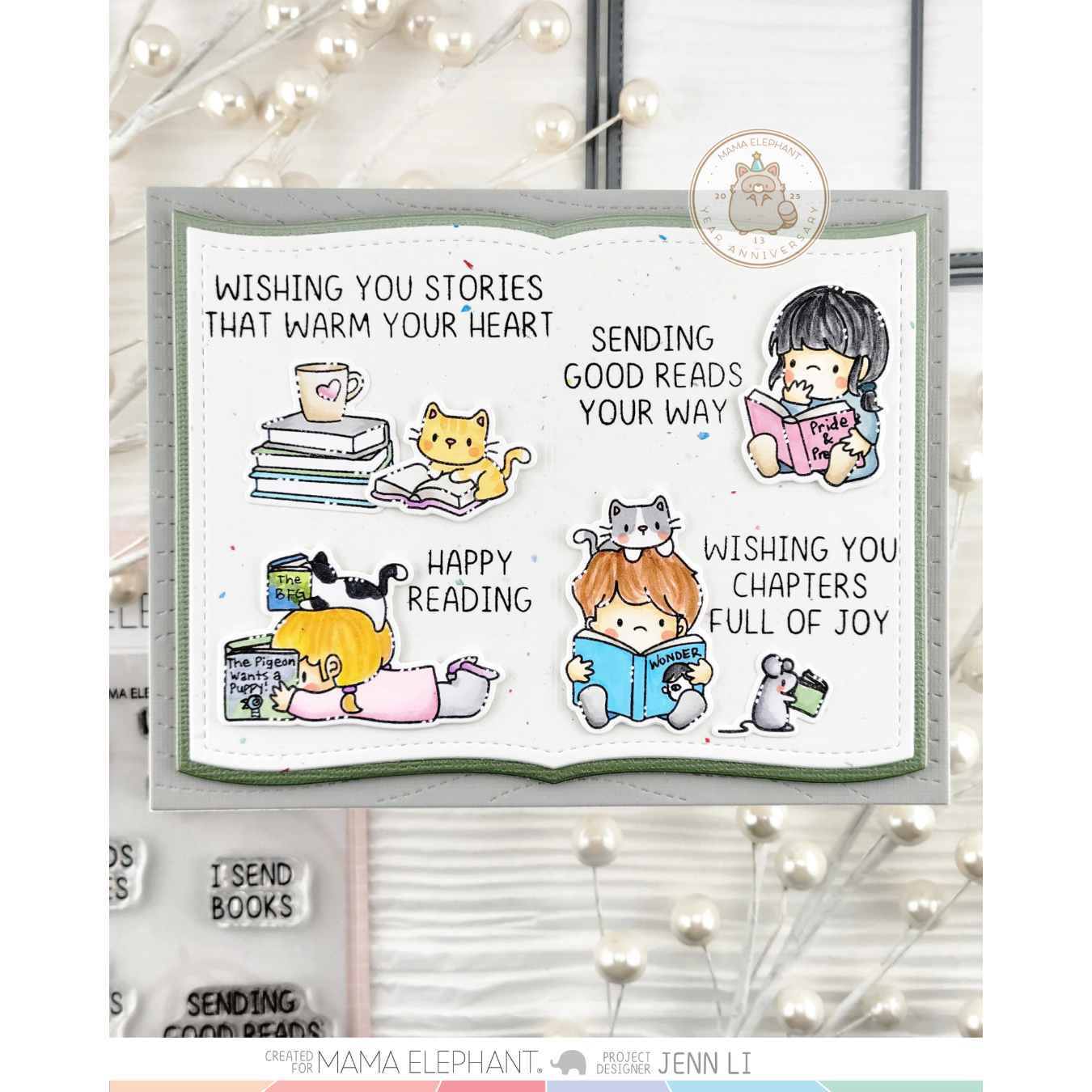 Mama Elephant Holiday Reading Clear Stamps cats