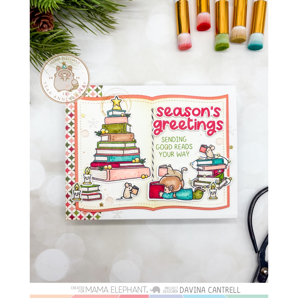 Mama Elephant Holiday Reading Clear Stamps stack