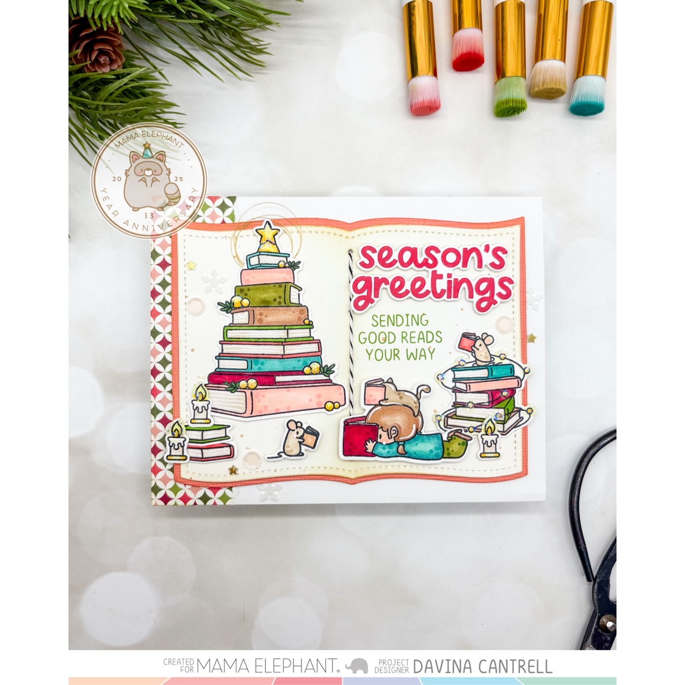Mama Elephant Holiday Reading Clear Stamps stack