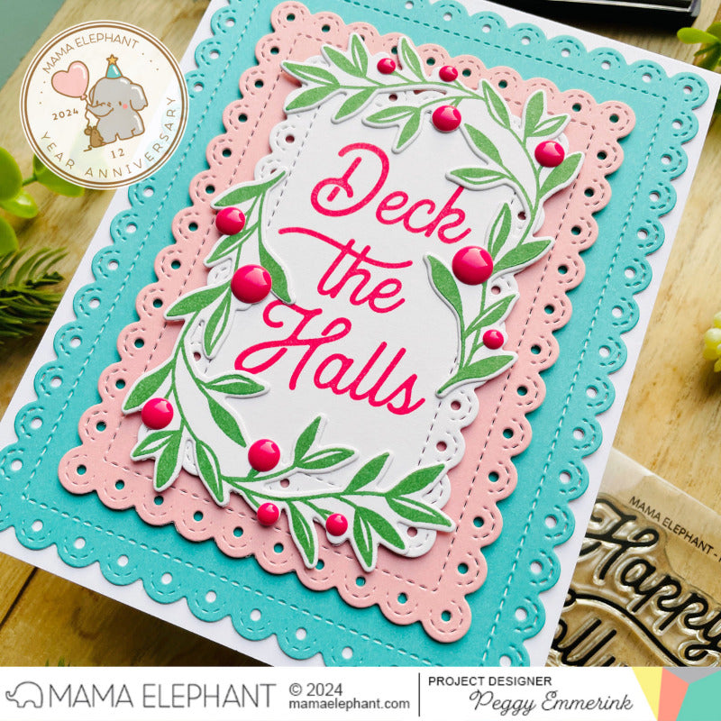 Mama Elephant Holly and Leaves Clear Stamps pink