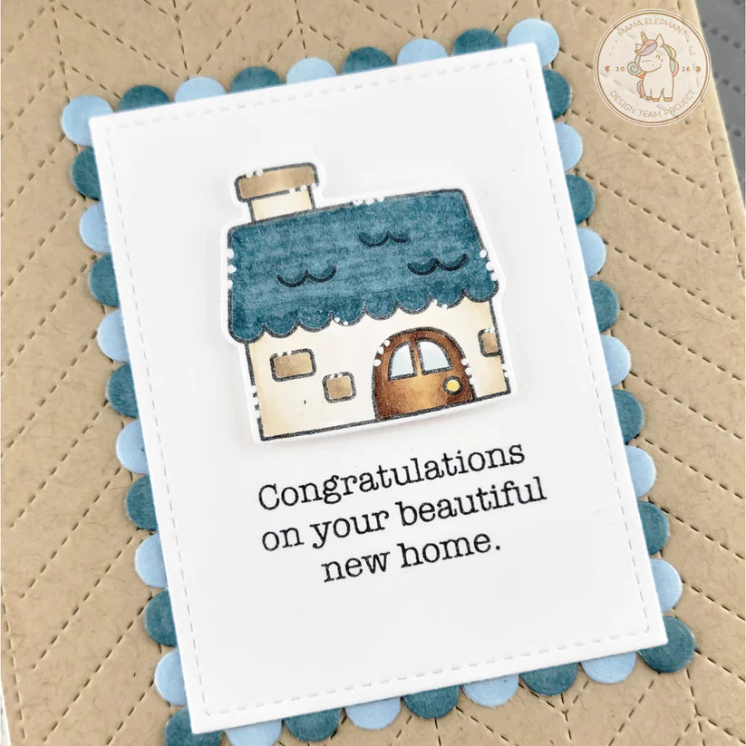 Mama Elephant Home Sweet Home Clear Stamps blue roof