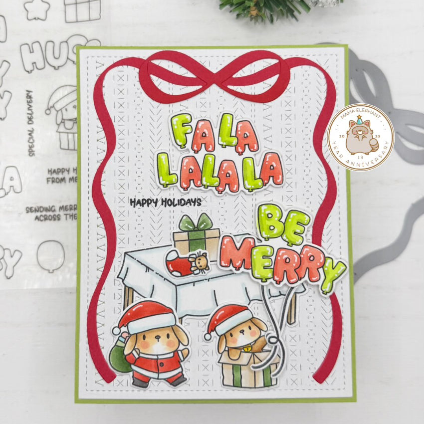 Mama Elephant Jolly Balloons Clear Stamp and Die Set red bow