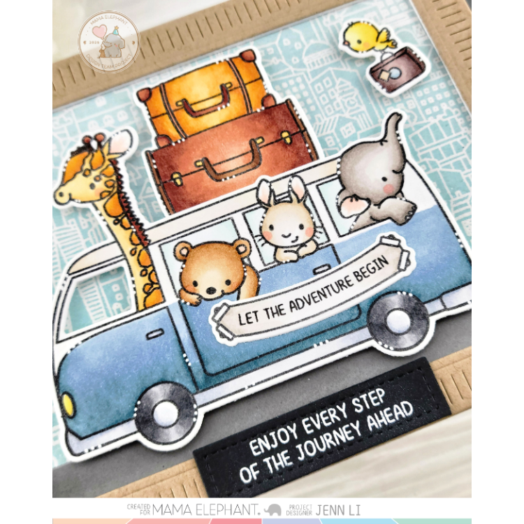 Mama Elephant Journey Ahead Clear Stamp and Die Set blue