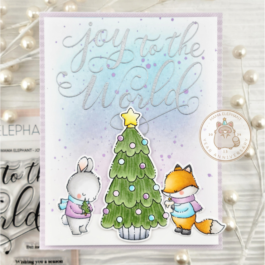 Mama Elephant Joy To The World Clear Stamp and Die Set tree