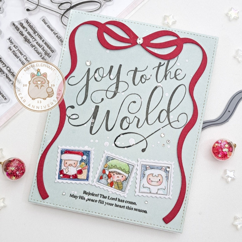 Mama Elephant Joy To The World Clear Stamps red bow
