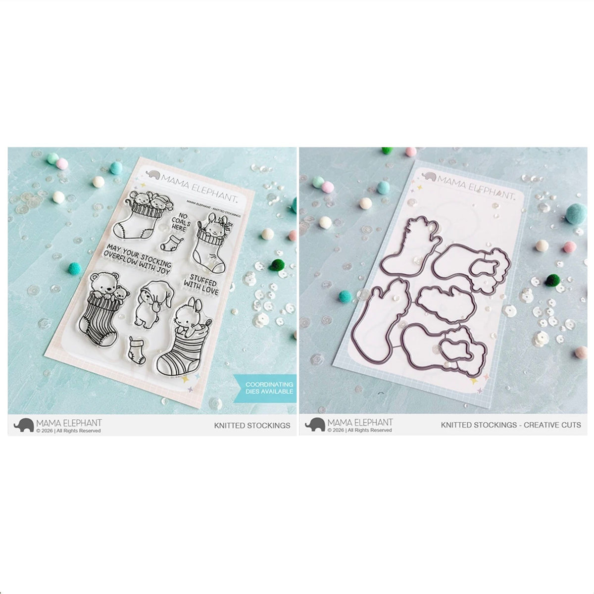 Mama Elephant Knitted Stockings Clear Stamp and Die Set