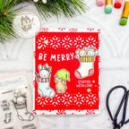Mama Elephant Knitted Stockings Clear Stamp and Die Set be merry red background card