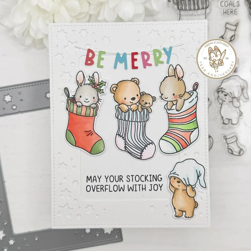 Mama Elephant Knitted Stockings Clear Stamps be merry card