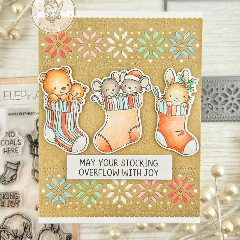 Mama Elephant Knitted Stockings Clear Stamps striped stocking card