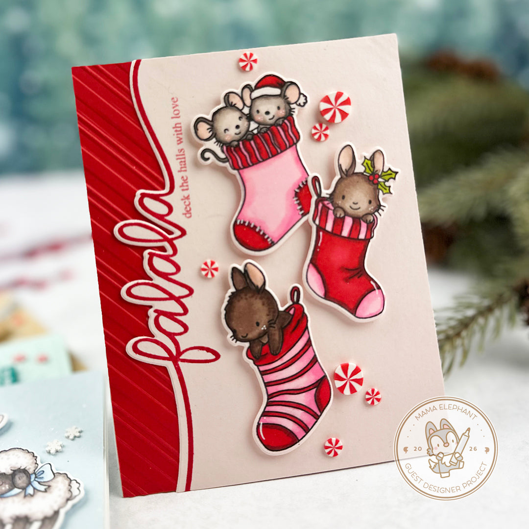 Mama Elephant Knitted Stockings Creative Cuts Steel Dies red and pink card | color-code:ALT01