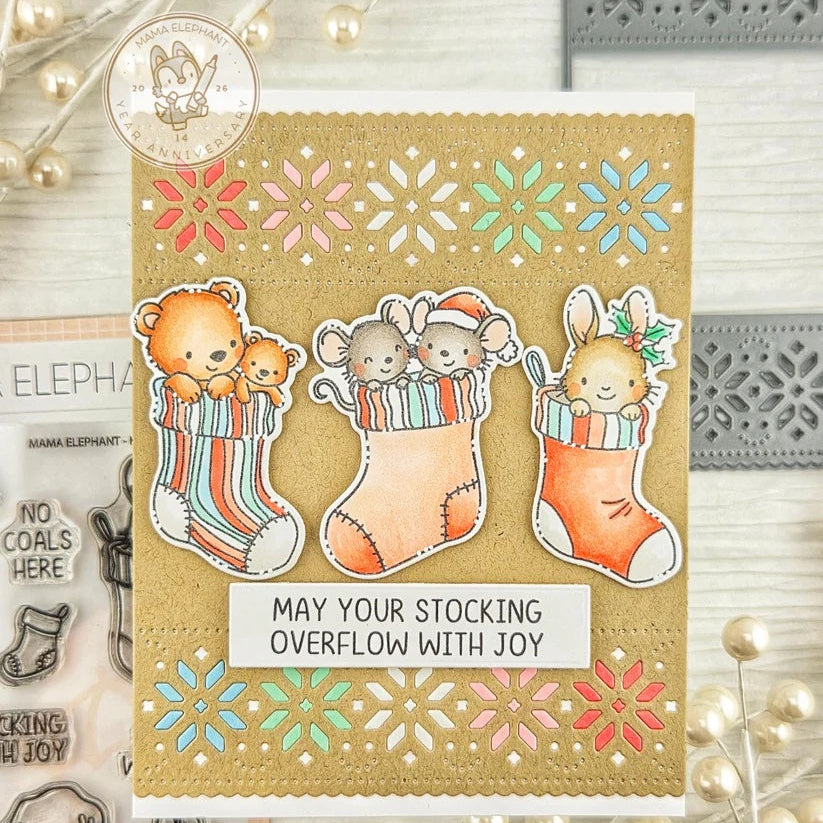 Mama Elephant Knitted Stockings Creative Cuts Steel Dies striped stockings card