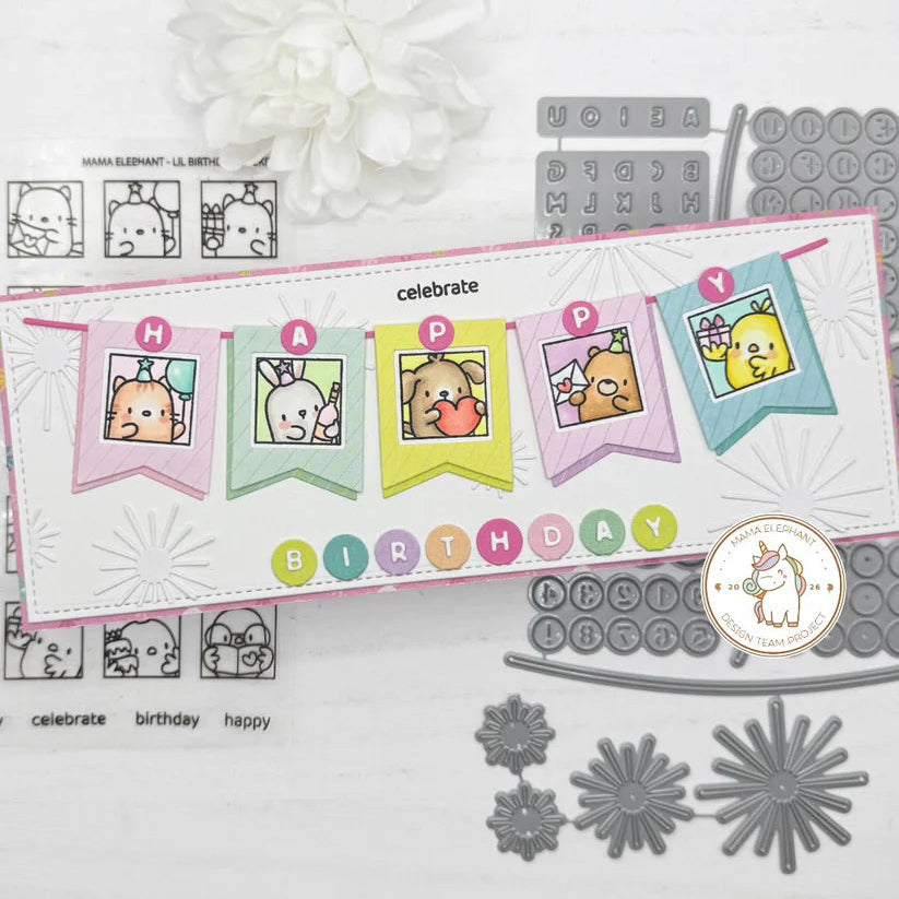 Mama Elephant Lil Birthday Docket Clear Stamps celebrate
