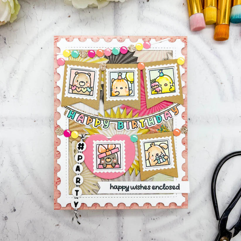 Mama Elephant Lil Birthday Docket Clear Stamps happy wishes enclosed