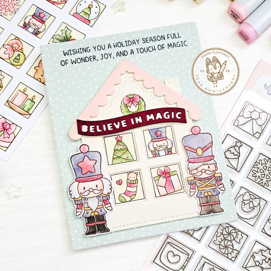 Mama Elephant Lil Holiday Icon Docket Clear Stamps nutcracker card