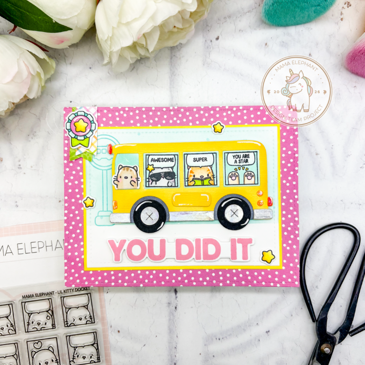 Mama Elephant Lil Kitty Docket Clear Stamps school bus