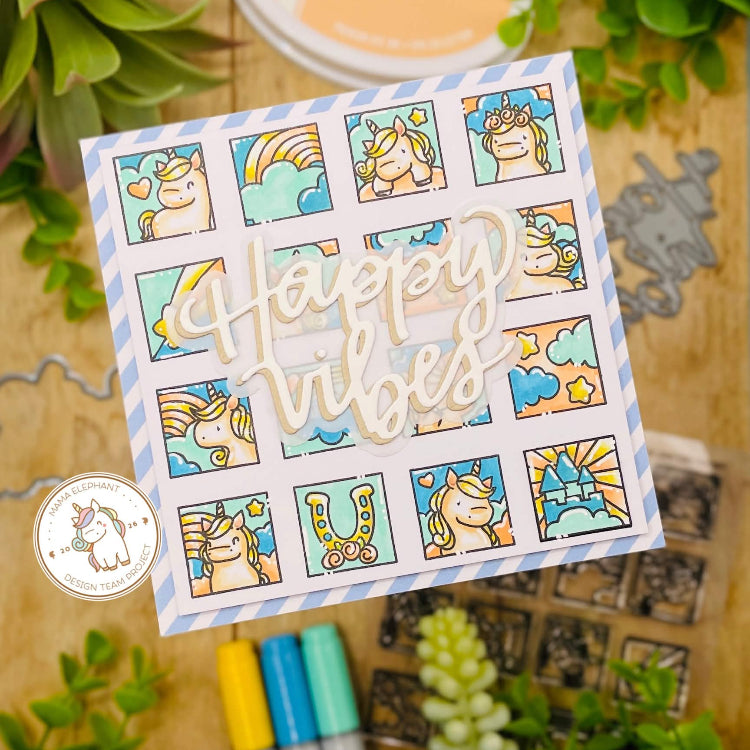 Mama Elephant Lil Unicorn Docket Clear Stamps happy vibes
