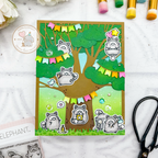 Mama Elephant Little Racoon Agenda Clear Stamp and Die Set party tree