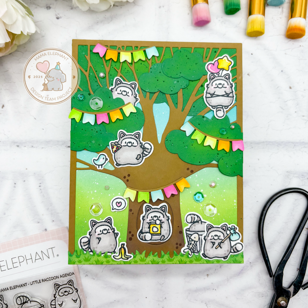Mama Elephant Little Racoon Agenda Creative Cuts Steel Dies party tree