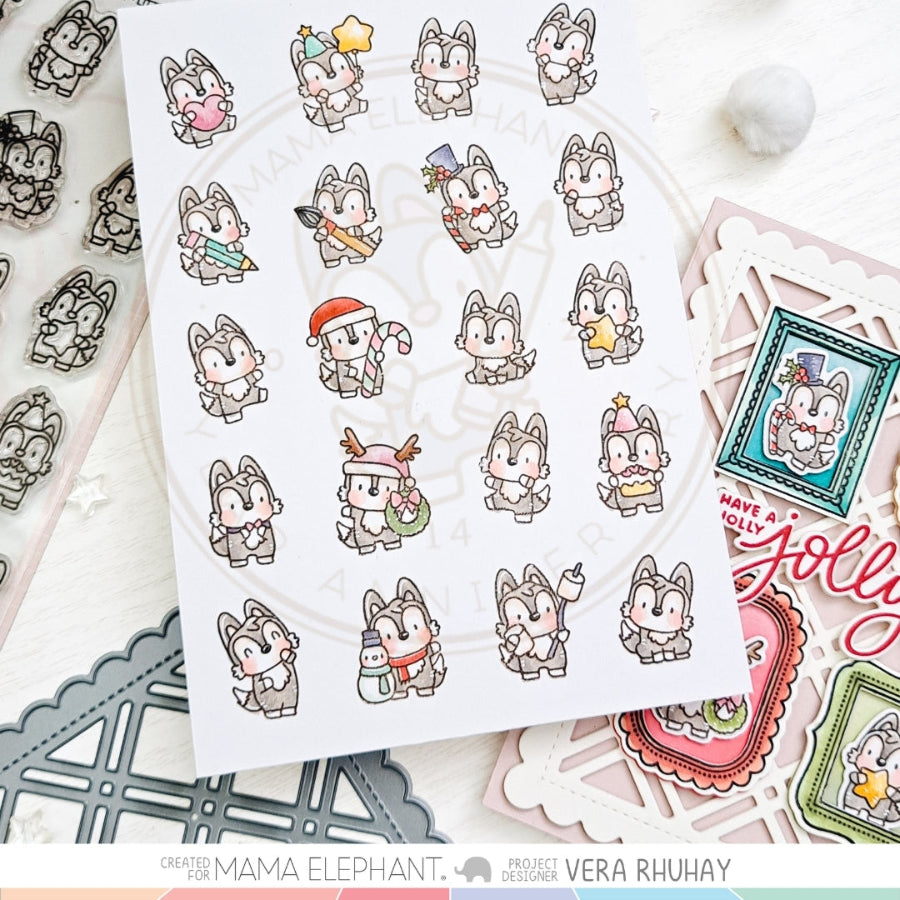 Mama Elephant Little Wolf Agenda Clear Stamp and Die Set cute little critters card