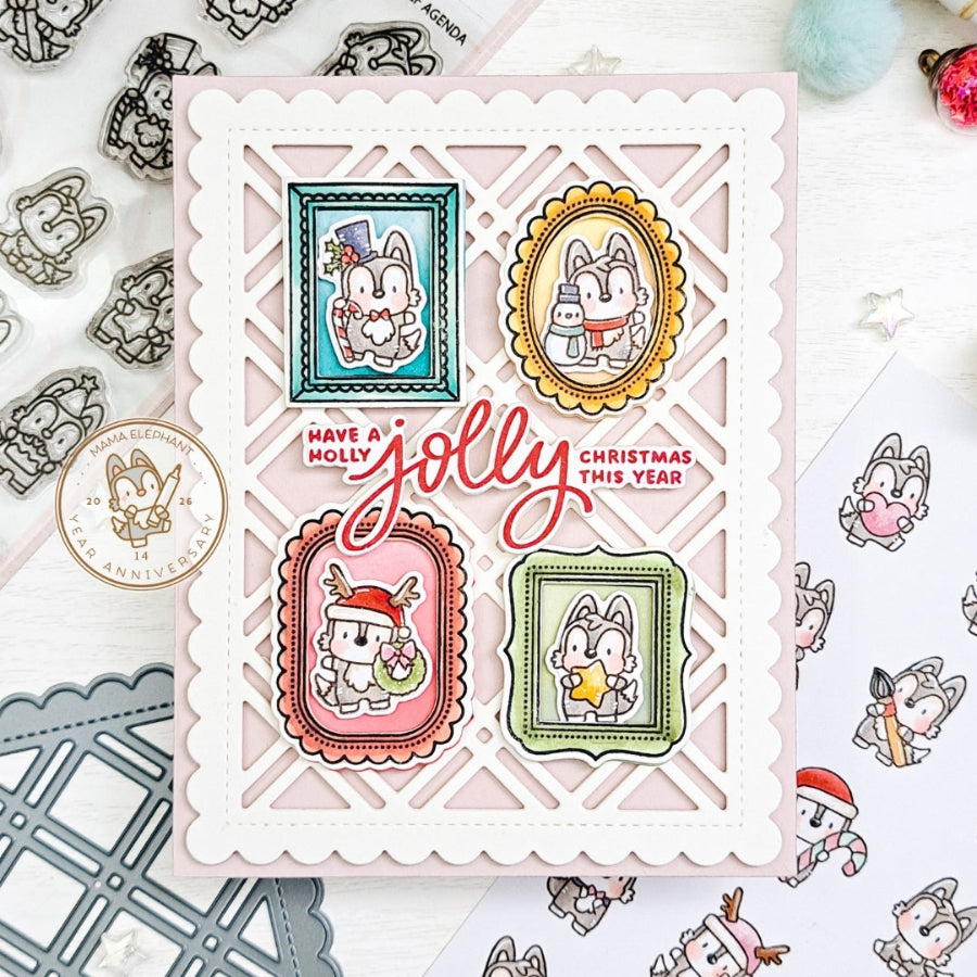 Mama Elephant Little Wolf Agenda Clear Stamps have a jolly christmas card