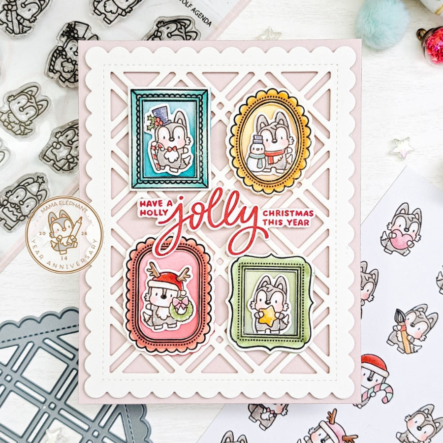 Mama Elephant Little Wolf Agenda Creative Cuts Steel Dies have a jolly christmas card