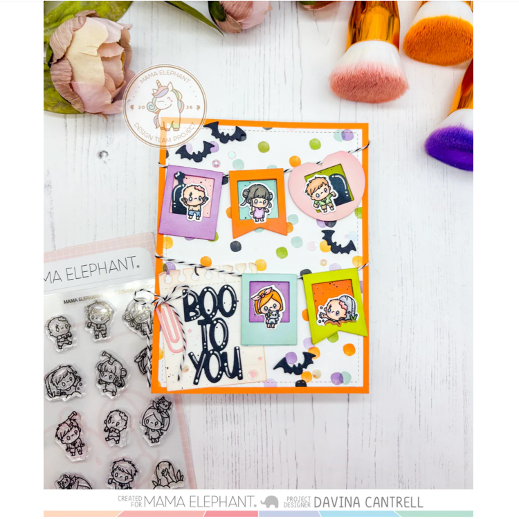 Mama Elephant Little Zombie Agenda Clear Stamp and Die Set polka dot background card