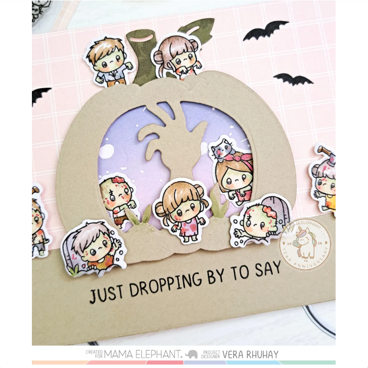Mama Elephant Little Zombie Agenda Clear Stamps pumpkin hand card