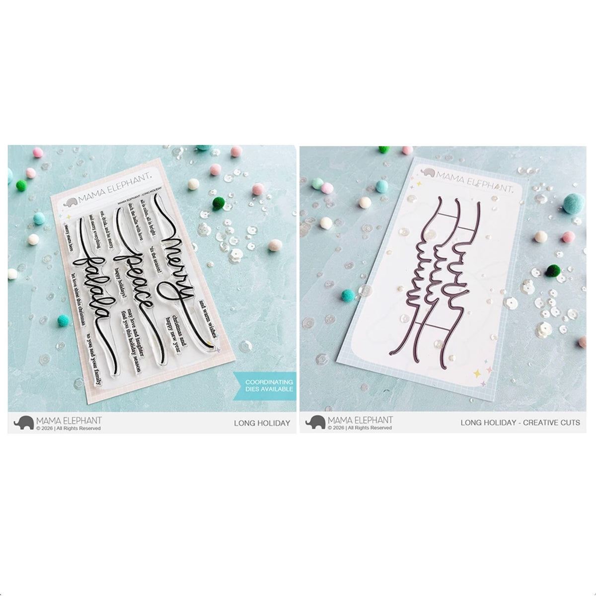 Mama Elephant Long Holiday Clear Stamp and Die Set