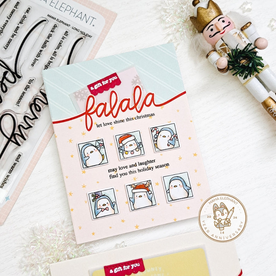 Mama Elephant Long Holiday Clear Stamp and Die Set a gift for you card