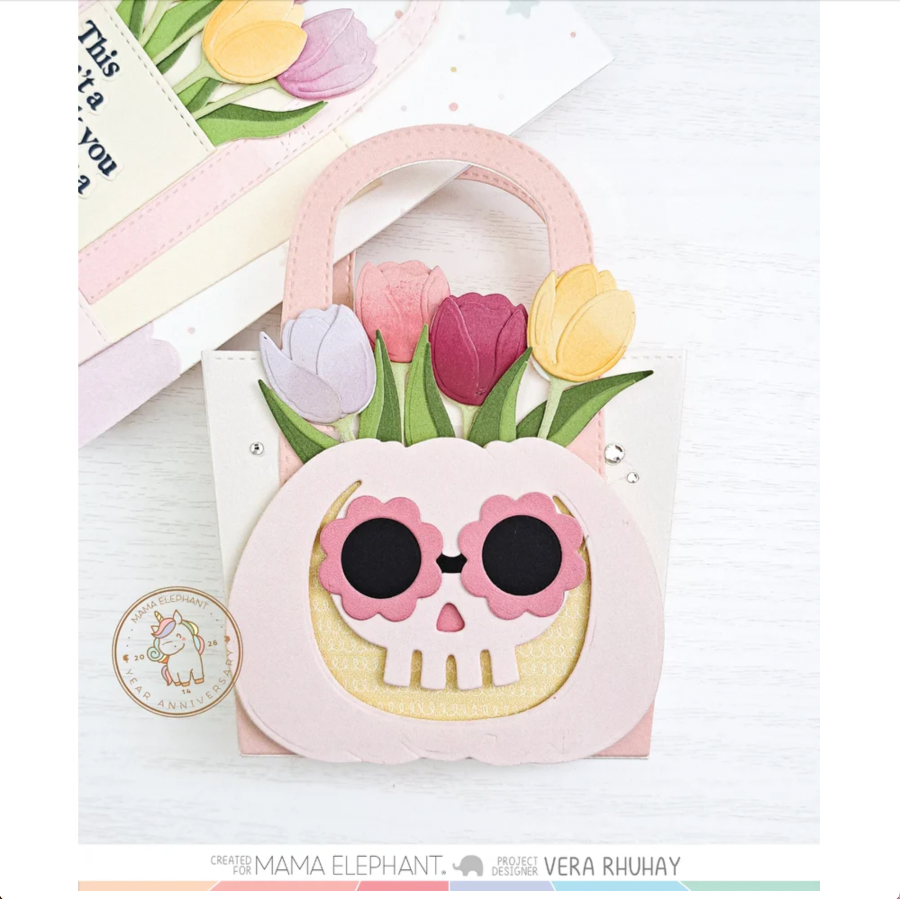 Mama Elephant Market Tulips Creative Cuts Steel Dies smiling pumpkin card