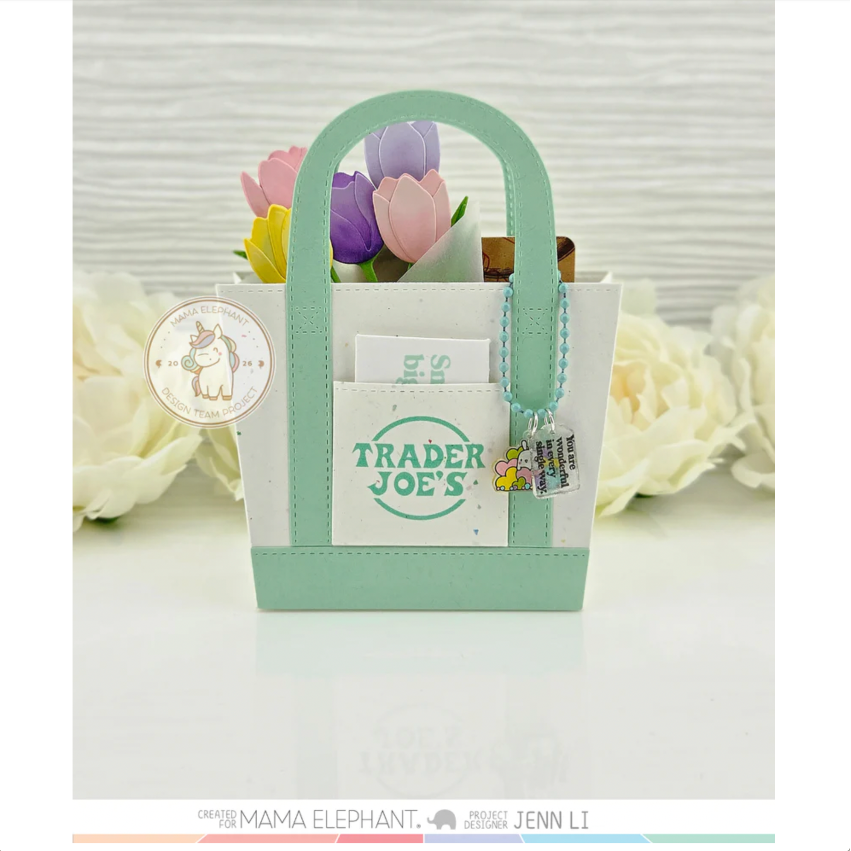 Mama Elephant Market Tulips Creative Cuts Steel Dies tote bag tulips gift card holder