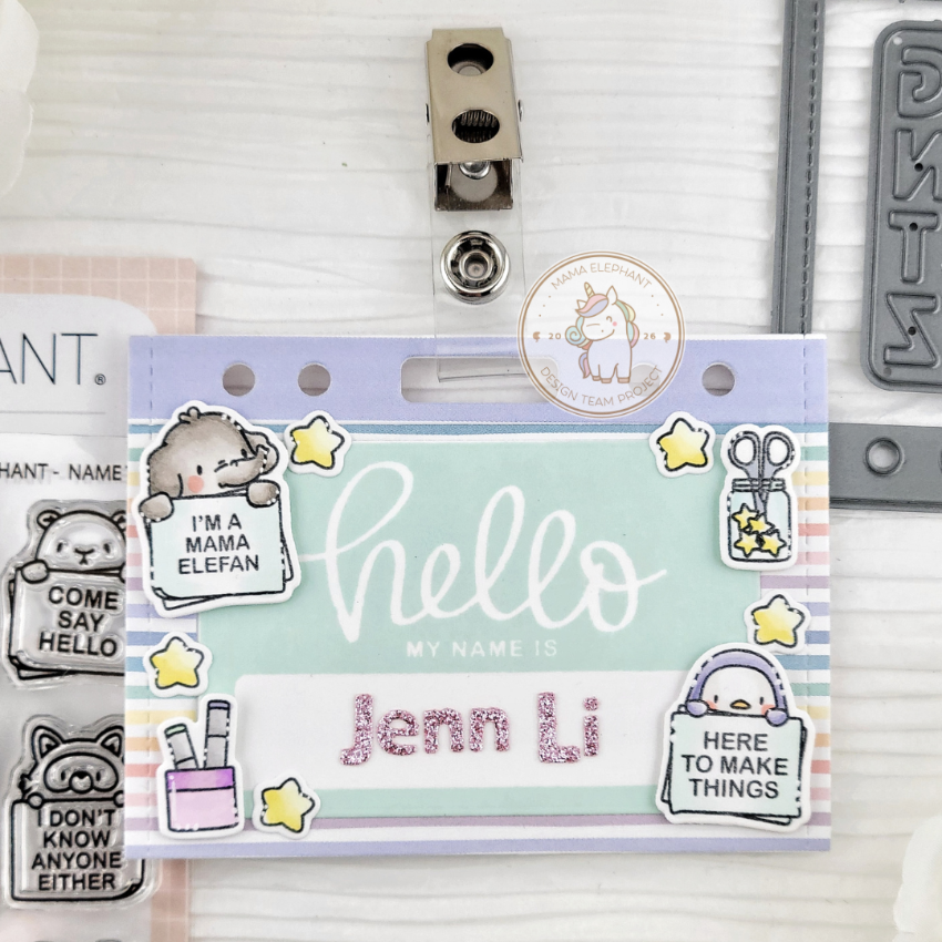 Mama Elephant Name Tag Creative Cuts Steel Dies yellow stars