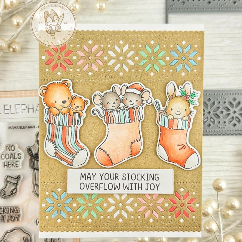 Mama Elephant Nordic Knit Creative Cuts Steel Die striped stockings card