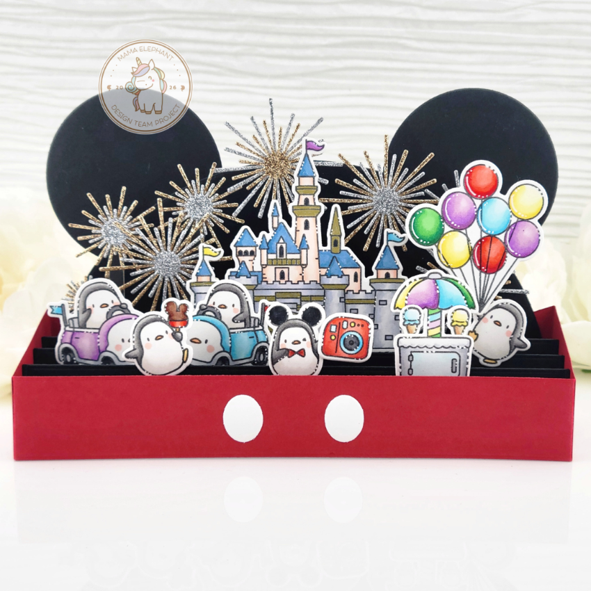 Mama Elephant Penguin Park Clear Stamp and Die Set fireworks