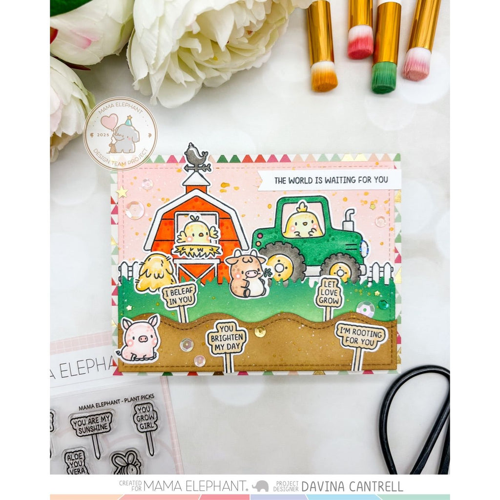 Mama Elephant Plant Picks Clear Stamps tractor
