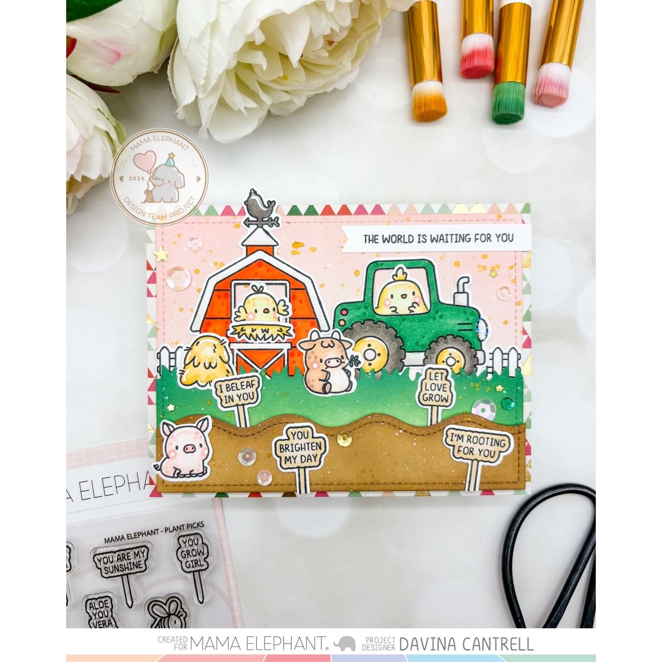Mama Elephant Plant Picks Clear Stamps tractor