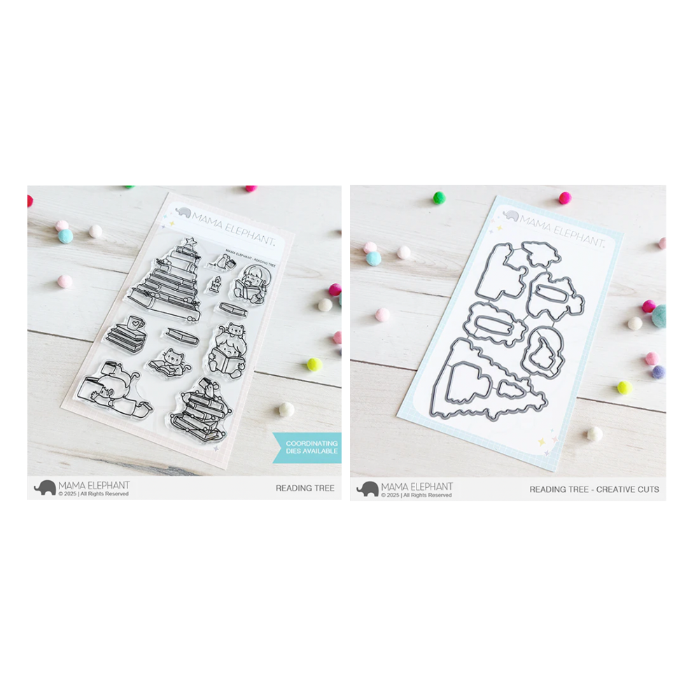 Mama Elephant Reading Tree Clear Stamp and Die Set