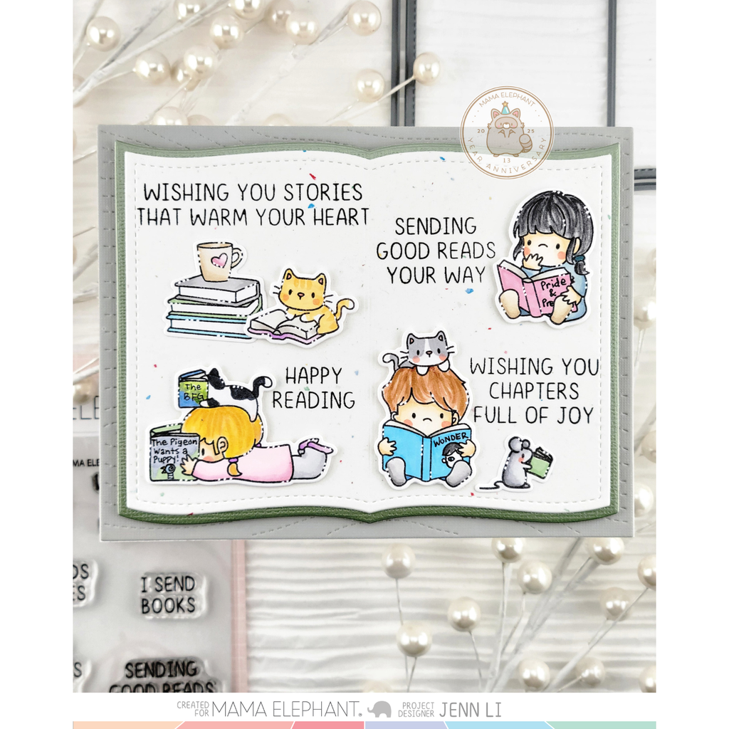 Mama Elephant Reading Tree Clear Stamp and Die Set kids