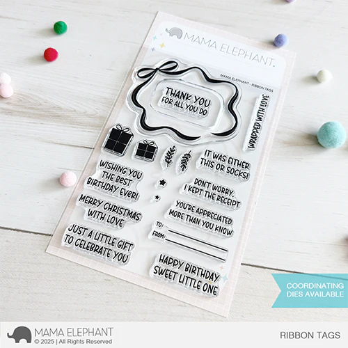 Mama Elephant Ribbon Tags Clear Stamp and Die Set image 1