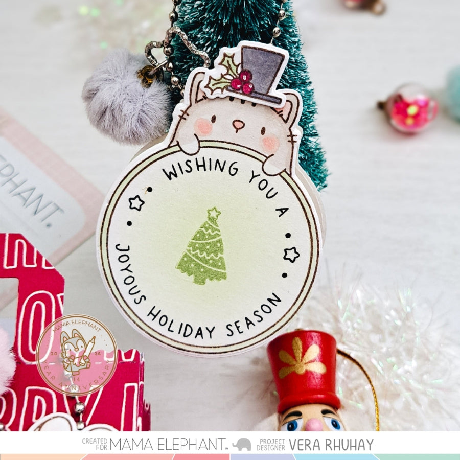 Mama Elephant Round Tag Buddies Clear Stamp and Die Set wishing you a joyous season tag