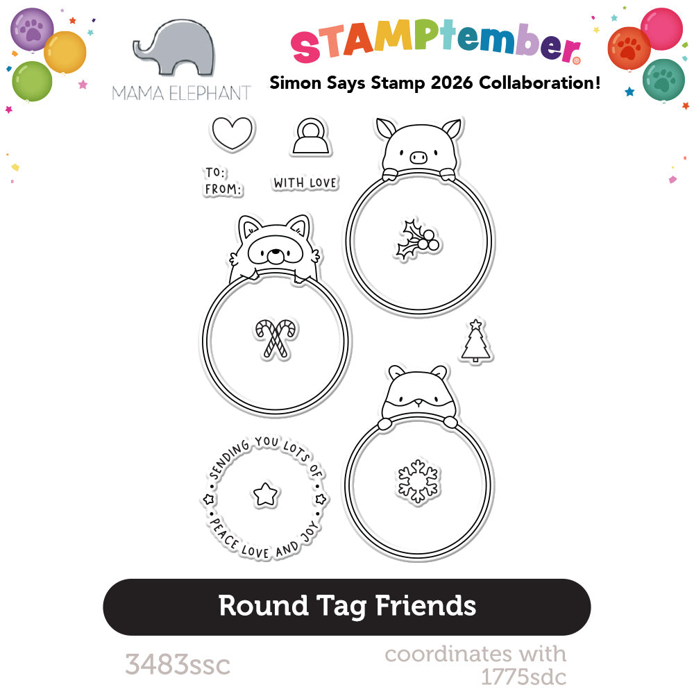 Mama Elephant Round Tag Friends STAMPtember Exclusive Stamps 3483ssc