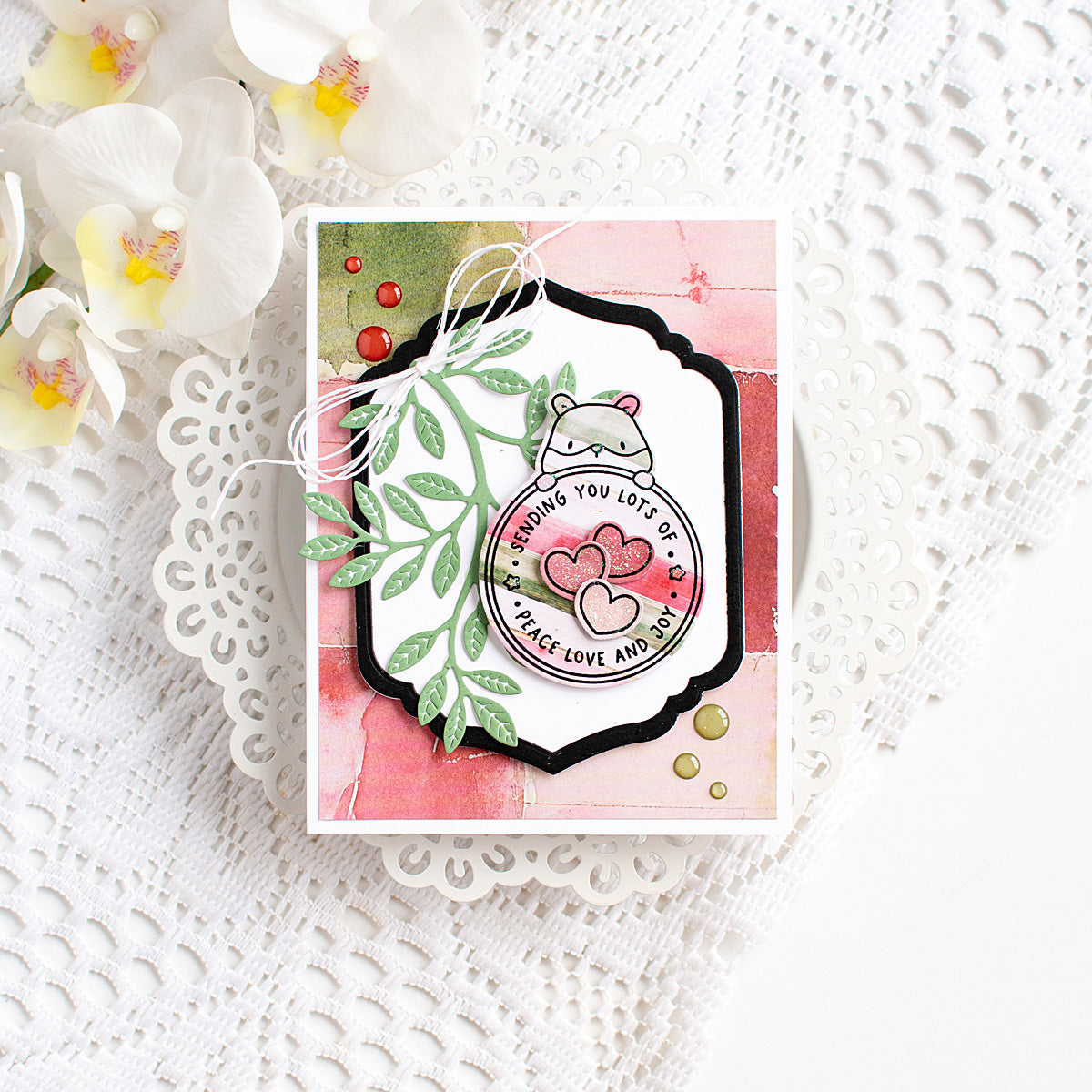 Mama Elephant Round Tag Friends STAMPtember Exclusive Stamps 3483ssc Cute Holiday Card with Leaves | color-code:ALT02