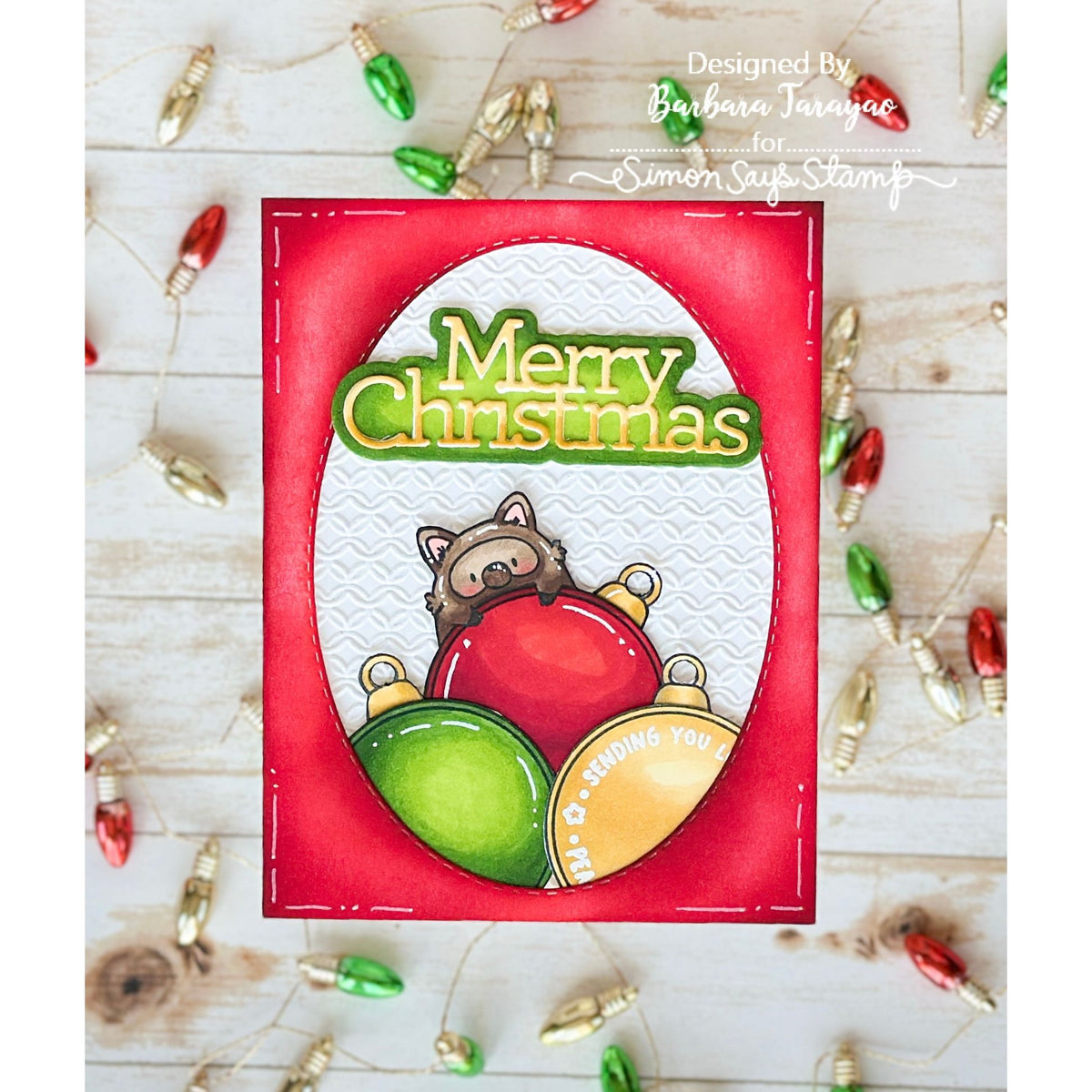 Mama Elephant Round Tag Friends STAMPtember Exclusive Stamps 3483ssc Cute Holiday Card with Ornaments | color-code:ALT01