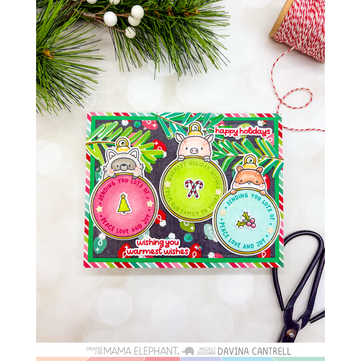 Mama Elephant Round Tag Friends STAMPtember Exclusive Stamps And Dies Cute Holiday Card With Tags