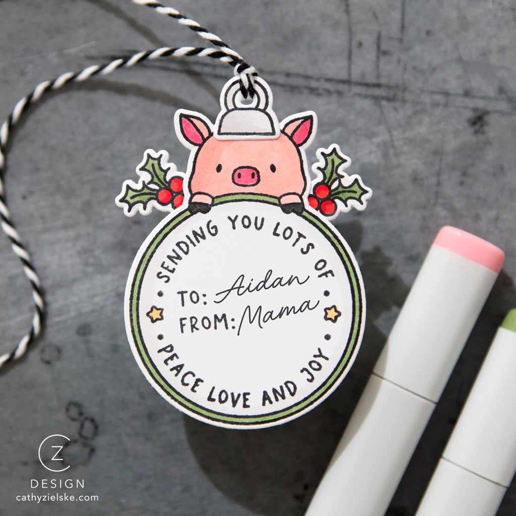 Mama Elephant Round Tag Friends STAMPtember Exclusive Stamps And Dies Merry Christmas Aidan Tag
