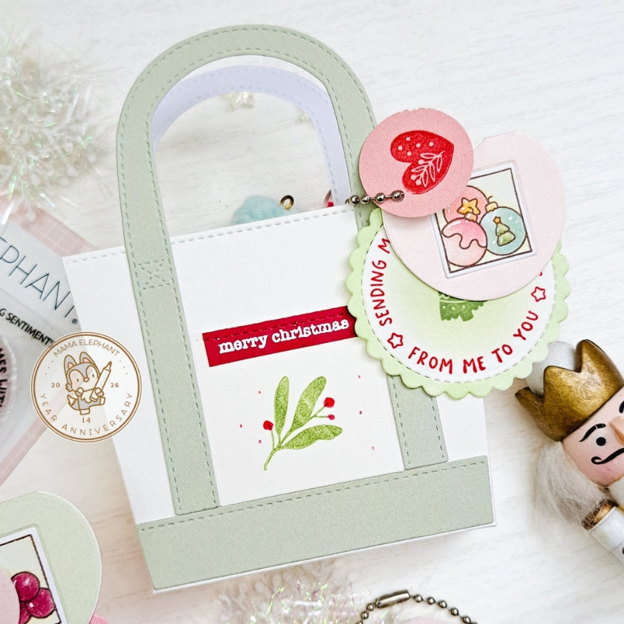 Mama Elephant Round Tag Sentiments Clear Stamps from me to you bag tag
