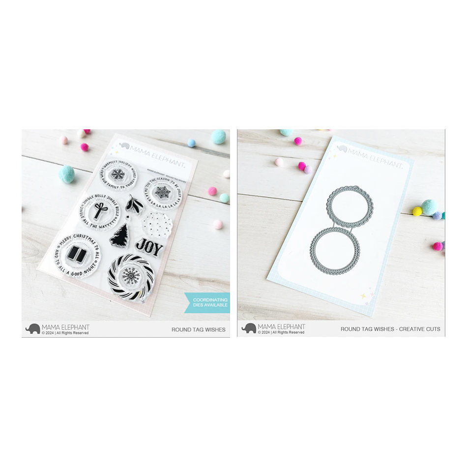 Mama Elephant Round Tag Wishes Clear Stamp and Die Set