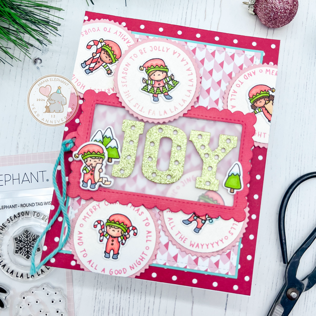 Mama Elephant Round Tag Wishes Clear Stamp and Die Set elf