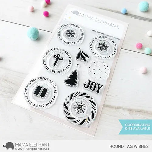 Mama Elephant Round Tag Wishes Clear Stamps