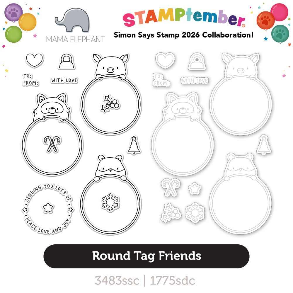 Mama Elephant Round Tag Friends STAMPtember Exclusive Stamps And Dies